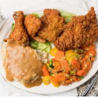 Deep Fried Chicken Dinner (4 Pieces) · Breaded and crisp on the outside, moist, and tender inside.