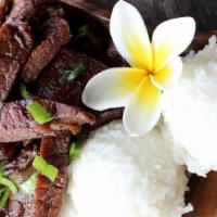 Beef Mini Plate · Grilled teriyaki beef with 2 scoops of rice.  NOTE: There are no substitutions for the rice....