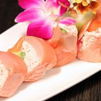 Sashimi Roll (No Rice) · in: tuna, salmon, albacore, crab in soy paper, garlic soy mustard