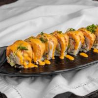 Hang-Ten Roll · salmon on top of cali-roll, spicy mayo, green onion