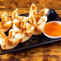 Cream Cheese Wonton (6 Pieces) · Crispy cream cheese wontons or crab rangoon. Wonton wrappers filled with cream cheese, imita...