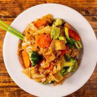 Pad See Ew · Stir fried flat rice noodles with your choice of meat, broccoli and egg in sweet black soy s...