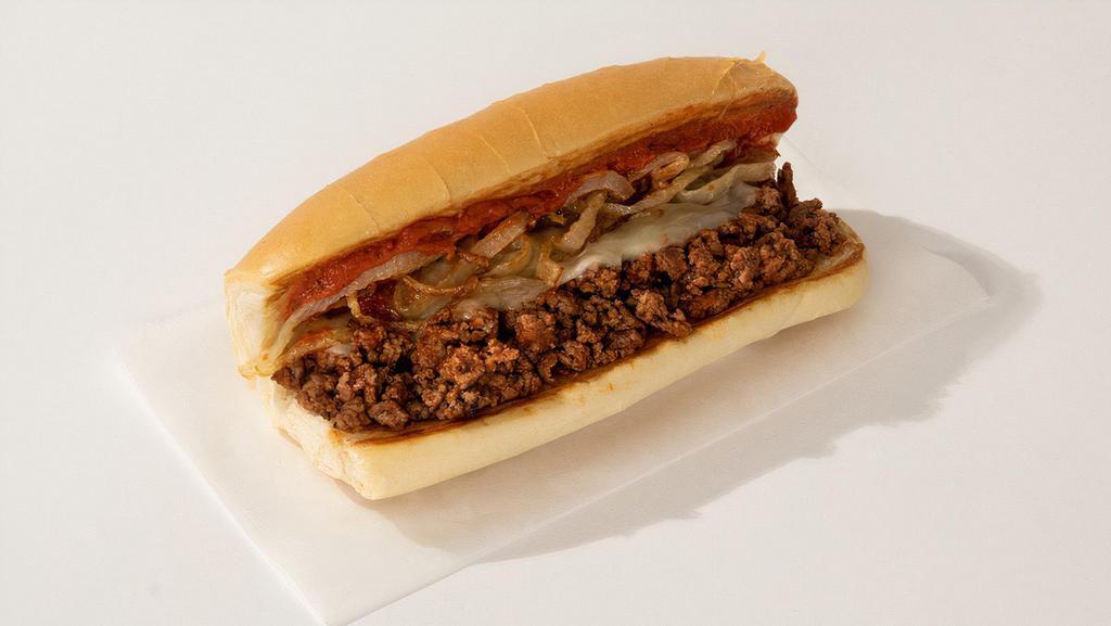 Chopped Italian · Spicy, chopped beef, silky American cheese, crisp shredded lettuce, raw onion, juicy sliced tomato, tangy jalapenos, and a spread of mayonnaise, all served on a hero roll.