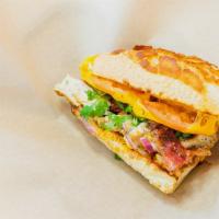 Chipotle Bbq Chicken · House chipotle mayo, BBQ sauce, Tomatoes, Red Onions,  Chicken, Bacon, Cheddar Cheese, Cilan...