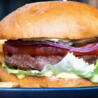 Impossible Burger · Impossible patty, lettuce, tomato, onion, pickle, herb aioli, brioche bun. VG, Comes with Fr...