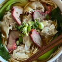 Wonton Noodle Soup · Wontons, bbq pork, spinach, with your choice of egg noodles or white noodles.