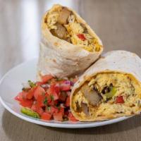 Breakfast Burrito · Scrambled eggs, red bliss potatoes wrapped in a flour or wheat tortilla with house made pico...