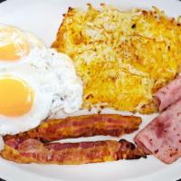 Bacon & Eggs With Hash Brown & Toast · Ham or Bacon & Eggs with Hash Brown & Toast