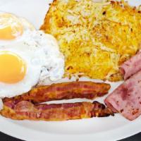 Ham & Eggs With Hash Brown & Toast · Ham or Bacon & Eggs with Hash Brown & Toast