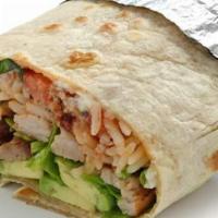 Burrito · Rice and beans with your choice of roasted pork leg, chicken, beef or chorizo. / Arroz y fri...