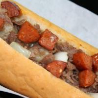 Cheesesteak “Plus” · Cheese, grilled onion & hot link sausage.