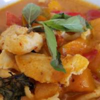Pumpkin Curry · Pumpkin, bell pepper, onion. Add additional item for an additional charge.
