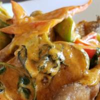 Spicy Catfish · Deep fried topped with curry sauce.