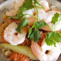 Hot Pot Shrimp · Baked with glass noodle, shrimp, mushroom, celery, ginger, and Nappa.