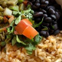Nopalitos Bowl · A 16-ounce bowl of nopalitos, Mexican organic brown rice, organic black beans, and choice of...