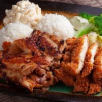 Bbq Chicken & Chicken Katsu  · Comes with 2 scoops white rice and a scoop of house-made macaroni salad and Steamed Veggies ...