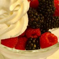Organic Fresh Berries · Blackberry, blueberry, raspberry service with whipped cream and crème de cassis.