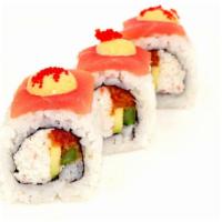 Aloha Roll · Spicy tuna and cucumber roll, wrapped in seared albacore (ponzu sauce, spicy oil, green onio...