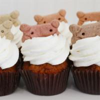 Pupcake (Dogs Only) · Dog friendly cupcake topped with whip cream and a dog biscuit.