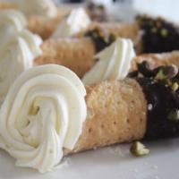Cannoli'S (Seasonal) · Cinnamon sugar baked shell filled with our made from scratch mascarpone whipped cream. Dippe...