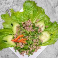 Salad - Larb · Ground rice, fish sauce, bile, onions, cilantro.