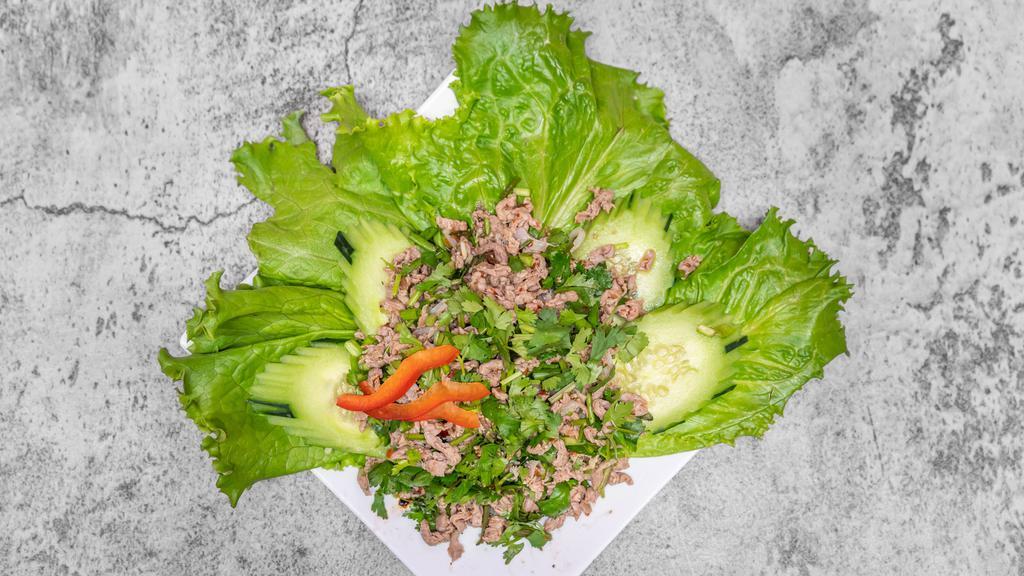 Salad - Larb · Ground rice, fish sauce, bile, onions, cilantro.