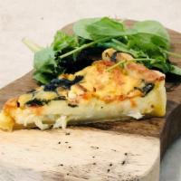 Spinach And Tomato Quiche · Served with Swiss Cheese & Side Mixed Green Salad