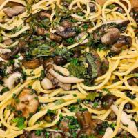 Japanese Mushroom Spaghetti · Organic. Organic japanese mushrooms, oba leaves, parsley, garlic, crashed chili pepper, soy ...