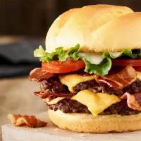 Bacon Beast  Burger · two certified Angus beef patties, Applewood smoked bacon, Two slices of American cheese, Let...