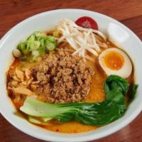 Spicy Sesame Ramen · Spicy Tonkotsu, Chicken and Pork broth, mixed with special Sesame Paste, Egg Noodles, Ground...