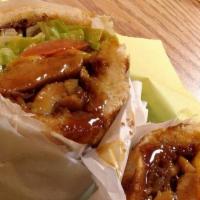 Teriyaki Chicken Or Steak · Chicken with sweet teriyaki sauce, grilled onions and cheese.