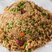B.Q Pork Fried Rice · With BBQ pork, peas, carrots and onions