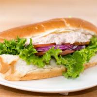 Tuna & Cheese Sub · Mayonnaise, Lettuce, tomatoes, Onions, pickles, tuna and cheese.