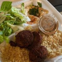 Falafel Plate · 5 pcs. Falafel served with house salad and rice