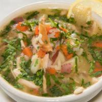 Jojo'S Chicken Soup · Bone-in chicken with chicken stock, potatoes, cilantro, carrots, rice and spices.