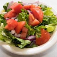House Salad · Vegetarian. Romaine, tomato and onion tossed in our home-made house dressing.