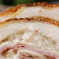 Chicken Cordon Bleu · Grilled sliced chicken and ham with swiss cheese, mixed greens, and aioli on your choice of ...