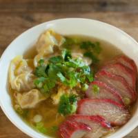Giow Nam Mu Deang · Pork wonton soup with roasted BBQ pork. (Come without noodle. With noodle add $1, please sel...