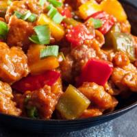 Sweet And Sour · Choice of protein stir fried with pineapple, onions, tomato, cucumber, and bell pepper.