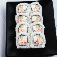 Crab & Cheese Roll · IN: Cream Cheese, Cucumber, Imitation Crab;  . OUT: Sesame