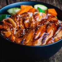 Chicken Bowl Large · Grilled Chicken Thighs, Carrots, Squash With Hot Steamed Rice. Serves With Teriyaki Sauce.
