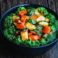 Vegetable Bowl Large · Carrots, Squash, Broccoli With Hot Steamed Rice. Serves With Teriyaki Sauce.