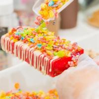 Rainbow Crunch · raspberry lemonade pop + white chocolate drizzle + fruity pepples