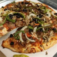 Combo Pizza · Pepperoni, Italian sausage, ground beef, mushrooms, green peppers, onions, and black olives.