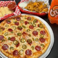 Bundle #3 · 1 large 2 topping pizza, 8pc wings, 8pc breadsticks & a 2 liter Soda