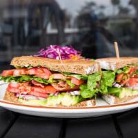L.A.T · Crispy bacon or turkey bacon, lettuce, avocado, tomato, and red onions with mayonnaise on to...
