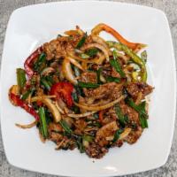 Mongolian Beef A La Carte · Beef, yellow onion, green onion and bell peppers. Spicy.