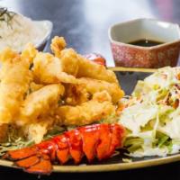 Lobster Tempura · Lobster tail is lightly battered and fried until golden brown and crispy.