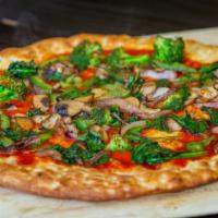 Grill Vegetables Pizza · Bell pepper, red onions, mushroom, spinach, broccoli, all vegetables grilled, tomato sauce, ...