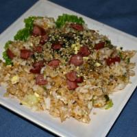 Spam Fried Rice · Spam w/eggs, green onions Topped w/furikake seasoning